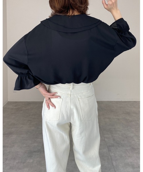 She's Closet(シーズクローゼット)の「ビッグカラーセーラーカラー5部袖シフォンリボンブラウス(シャツ/ブラウス・レディース・ブラック/ホワイト・FREE)」の17枚目の写真