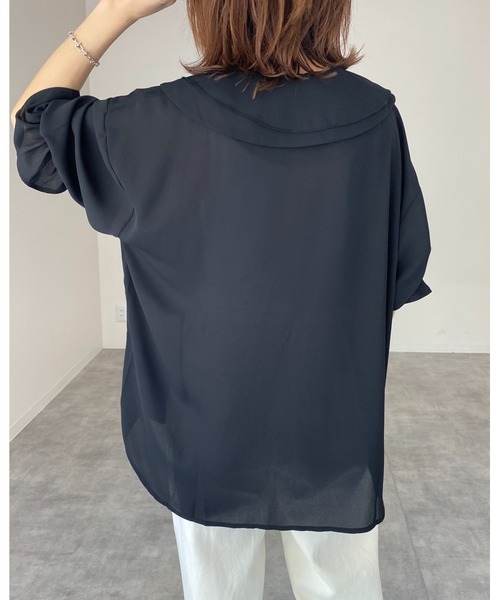 She's Closet(シーズクローゼット)の「ビッグカラーセーラーカラー5部袖シフォンリボンブラウス(シャツ/ブラウス・レディース・ブラック/ホワイト・FREE)」の18枚目の写真