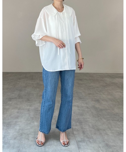 She's Closet(シーズクローゼット)の「ビッグカラーセーラーカラー5部袖シフォンリボンブラウス(シャツ/ブラウス・レディース・ブラック/ホワイト・FREE)」の21枚目の写真