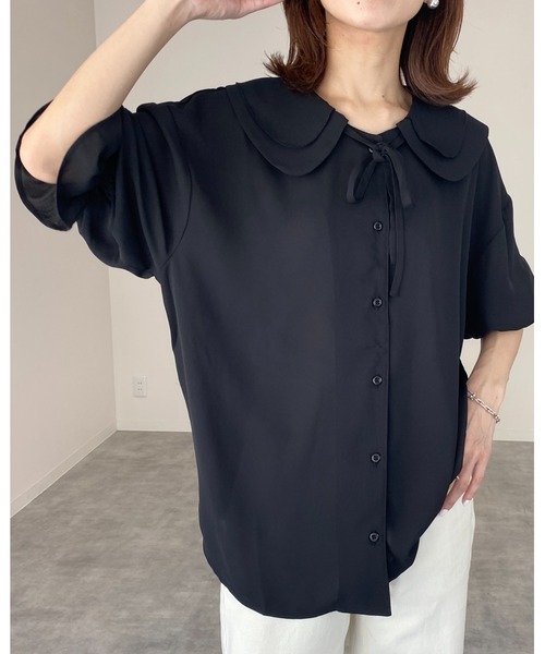 TOGAブラックフリルリボンシャツ TOGAブラックフリルリボン