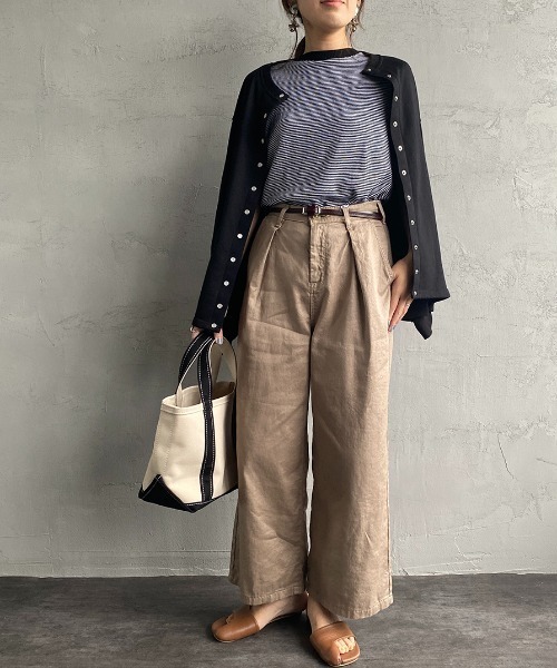 SOMETHING（サムシング）の「[SOMETHING/サムシング] 別注 コットンリネン ベルト付きタックワイドパンツ（その他パンツ・レディース・ブラウン/アイボリー/グレイッシュベージュ・S/M/XS）」の16枚目の写真