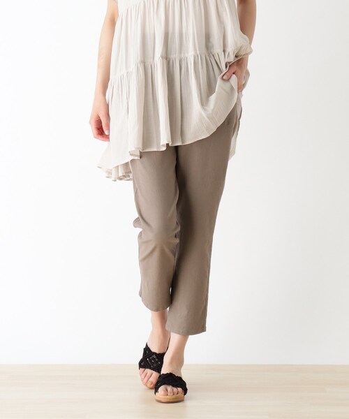 SHOO・LA・RUE（シューラルー）の「◆【SS-4L】ひんやり麻混ストレッチベイカーパンツ（その他パンツ・レディース・カーキ/サンドベージュ/ダークネイビー・10/01/02/03/04/05/06）」の2枚目の写真