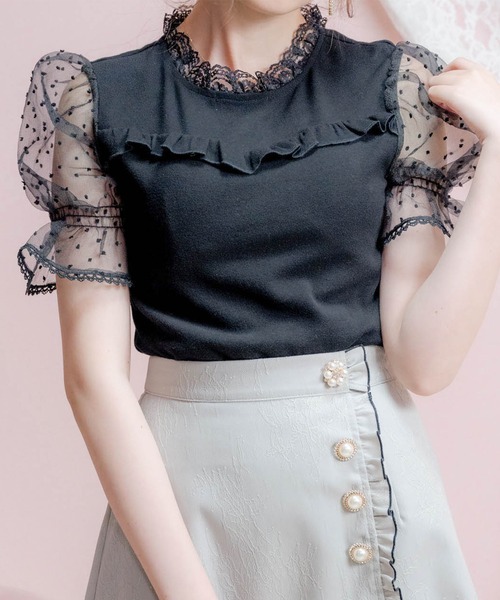 ROJITA（ロジータ）の「シアードットパフスリーブトップス（Tシャツ/カットソー・レディース・ピンク/ホワイト/ブラック・FREE）」の3枚目の写真