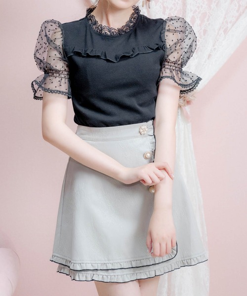 ROJITA（ロジータ）の「シアードットパフスリーブトップス（Tシャツ/カットソー・レディース・ピンク/ホワイト/ブラック・FREE）」の4枚目の写真