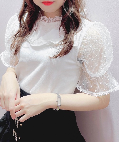 ROJITA（ロジータ）の「シアードットパフスリーブトップス（Tシャツ/カットソー・レディース・ピンク/ホワイト/ブラック・FREE）」の6枚目の写真