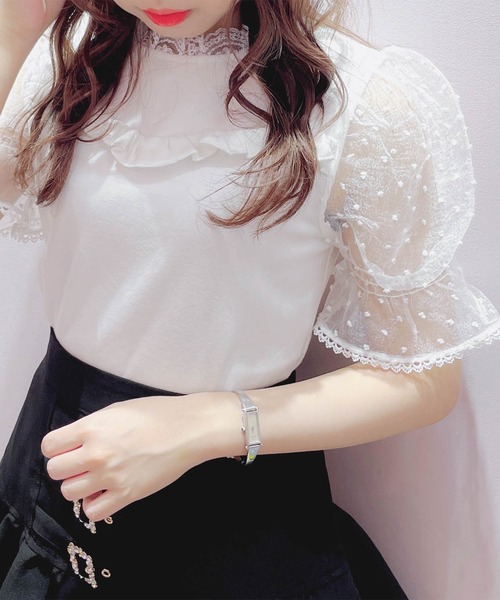 ROJITA（ロジータ）の「シアードットパフスリーブトップス（Tシャツ/カットソー・レディース・ピンク/ホワイト/ブラック・FREE）」の7枚目の写真