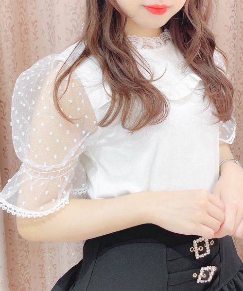 ROJITA（ロジータ）の「シアードットパフスリーブトップス（Tシャツ/カットソー・レディース・ピンク/ホワイト/ブラック・FREE）」の10枚目の写真