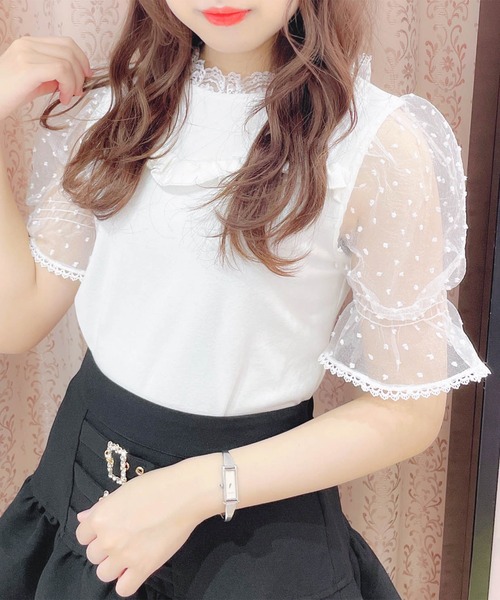 ROJITA（ロジータ）の「シアードットパフスリーブトップス（Tシャツ/カットソー・レディース・ピンク/ホワイト/ブラック・FREE）」の11枚目の写真