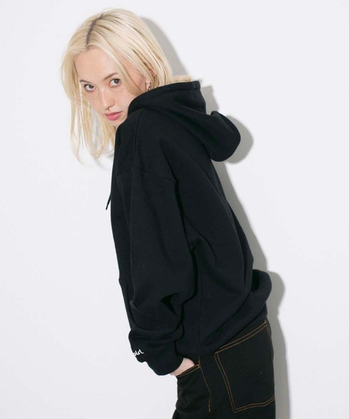 X-girl（エックスガール）の「THICK RUBBER MILLS LOGO SWEAT HOODIE（パーカー・レディース・ライトブルー/ブラック/ベージュ/パープル・S/M/L/XL）」の5枚目の写真