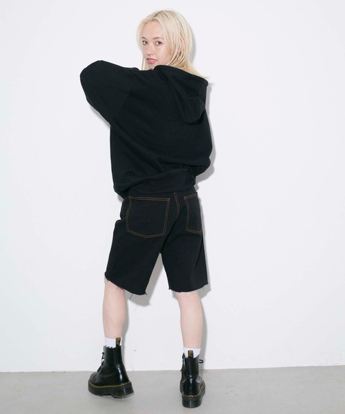 X-girl（エックスガール）の「THICK RUBBER MILLS LOGO SWEAT HOODIE（パーカー・レディース・ライトブルー/ブラック/ベージュ/パープル・S/M/L/XL）」の19枚目の写真