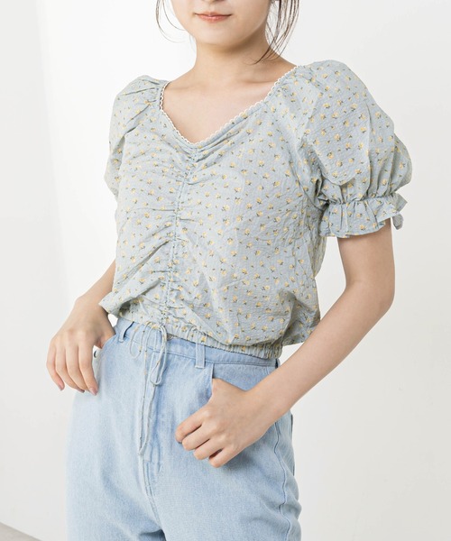 OLIVE des OLIVE（オリーブデオリーブ）の「多幸感クロップド胸くしゅブラウス（シャツ/ブラウス・レディース・ブラウン/オフホワイト/サックスブルー・FREE）」の10枚目の写真