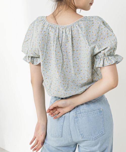 OLIVE des OLIVE（オリーブデオリーブ）の「多幸感クロップド胸くしゅブラウス（シャツ/ブラウス・レディース・ブラウン/オフホワイト/サックスブルー・FREE）」の12枚目の写真