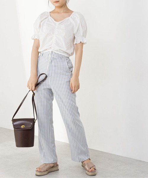 OLIVE des OLIVE（オリーブデオリーブ）の「多幸感クロップド胸くしゅブラウス（シャツ/ブラウス・レディース・ブラウン/オフホワイト/サックスブルー・FREE）」の21枚目の写真