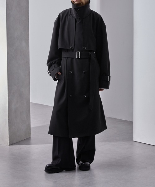 Loose／ルース　フェイクレザー トレンチコート　 Lsize モードオーバー ハイネックトレンチコート（トレンチコート