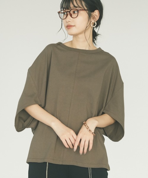 CRAFT STANDARD BOUTIQUE（クラフトスタンダードブティック）の「立体スリーブTシャツ　＊（Tシャツ/カットソー・レディース・ベージュ/ブラック/ブラウン・FREE）」の3枚目の写真