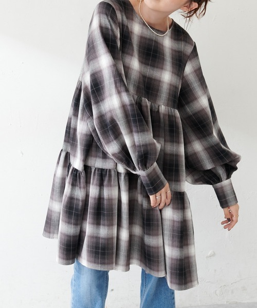 DISCOAT（ディスコート）の「オンブレチェックワンピース（ワンピース・レディース・ブラック/ブラウン・FREE）」の6枚目の写真