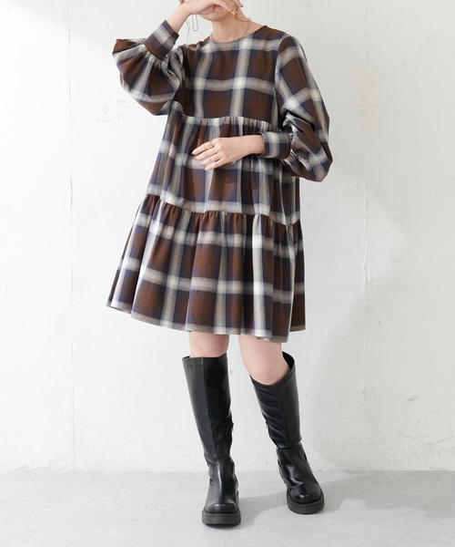 DISCOAT（ディスコート）の「オンブレチェックワンピース（ワンピース・レディース・ブラック/ブラウン・FREE）」の7枚目の写真