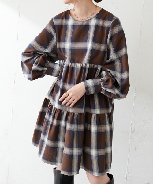 DISCOAT（ディスコート）の「オンブレチェックワンピース（ワンピース・レディース・ブラック/ブラウン・FREE）」の21枚目の写真