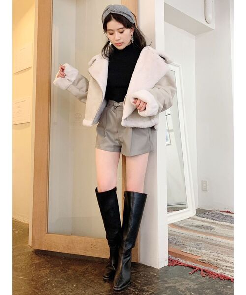 GYDA（ジェイダ）の「ドッキングエコファーライダースジャケット（ムートンコート・レディース・アイボリー/ブラウン・FREE）」の18枚目の写真