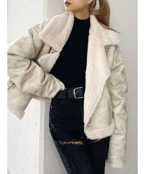 GYDA（ジェイダ）の「ドッキングエコファーライダースジャケット（ムートンコート・レディース・アイボリー/ブラウン・FREE）」の22枚目の写真