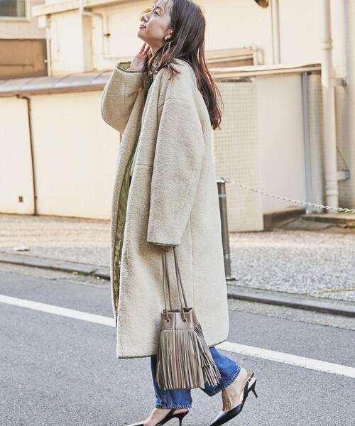 coen（コーエン）の「2WAYボア×キルトリバーシブルコート（ノーカラーコート・レディース・ブラック/ベージュ・LARGE/MEDIUM）」の21枚目の写真