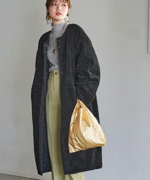 coen（コーエン）の「2WAYボア×キルトリバーシブルコート（ノーカラーコート・レディース・ブラック/ベージュ・LARGE/MEDIUM）」の12枚目の写真