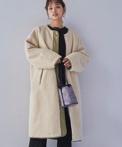 coen（コーエン）の「2WAYボア×キルトリバーシブルコート（ノーカラーコート・レディース・ブラック/ベージュ・LARGE/MEDIUM）」の13枚目の写真