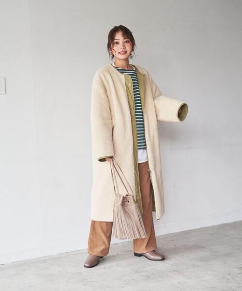 coen（コーエン）の「2WAYボア×キルトリバーシブルコート（ノーカラー