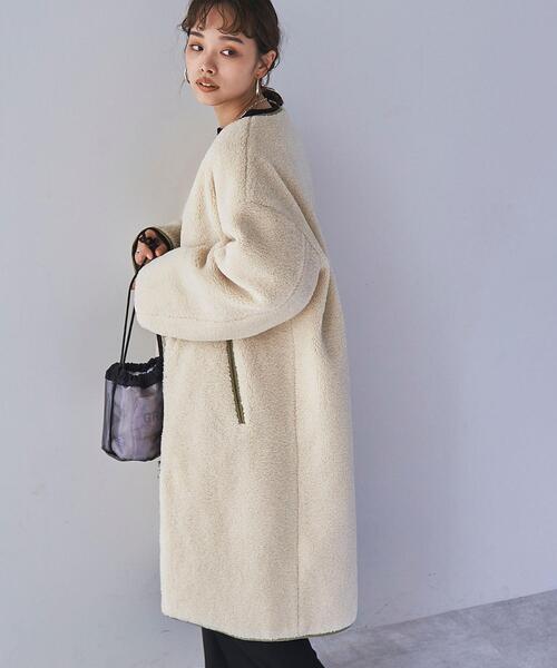 coen（コーエン）の「2WAYボア×キルトリバーシブルコート（ノーカラーコート・レディース・ブラック/ベージュ・LARGE/MEDIUM）」の18枚目の写真