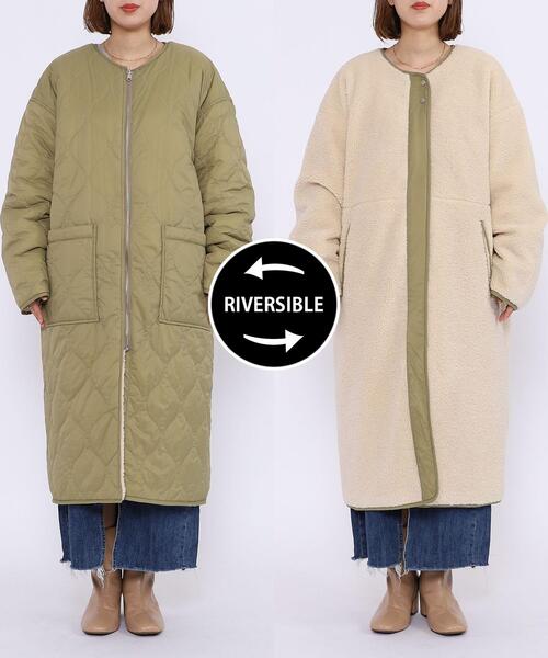 coen（コーエン）の「2WAYボア×キルトリバーシブルコート（ノーカラーコート・レディース・ブラック/ベージュ・LARGE/MEDIUM）」の20枚目の写真