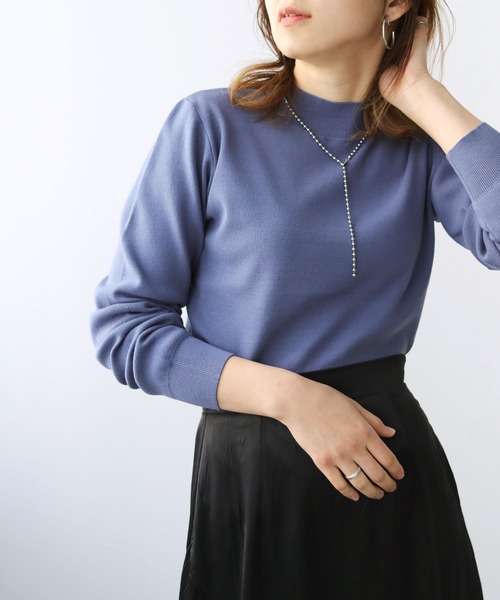 HER CLOSET（ハークローゼット）の「【shemoshelly】WEB限定プチハイネックベーシックニットプルオーバー（ニット/セーター・レディース・ブラック/ダークグリーン/ブラウン/ブルー/アイボリー/グレイッシュベージュ・M）」の6枚目の写真