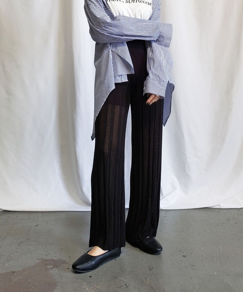 me+em select（ミームセレクト）の「クロシェプリーツニットワイドパンツ【裏地付き】（その他パンツ・レディース・ベージュ/ブラック/オートミール/イエロー/グリーン・FREE）」の16枚目の写真