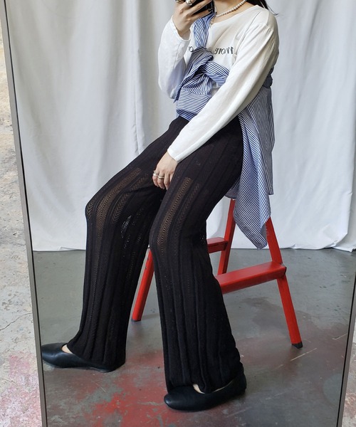 me+em select（ミームセレクト）の「クロシェプリーツニットワイドパンツ【裏地付き】（その他パンツ・レディース・ベージュ/ブラック/オートミール/イエロー/グリーン・FREE）」の8枚目の写真