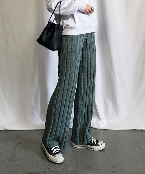 me+em select（ミームセレクト）の「クロシェプリーツニットワイドパンツ【裏地付き】（その他パンツ・レディース・ベージュ/ブラック/オートミール/イエロー/グリーン・FREE）」の15枚目の写真