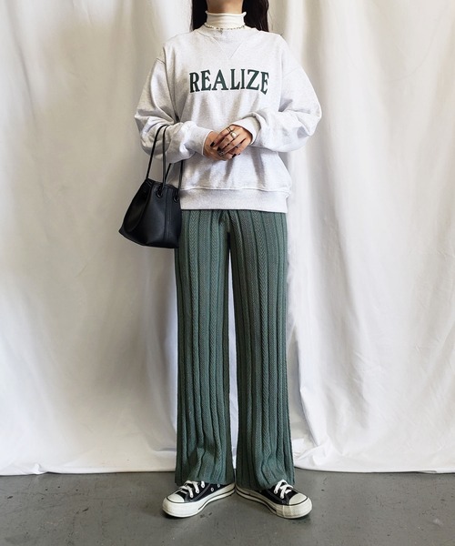 me+em select（ミームセレクト）の「クロシェプリーツニットワイドパンツ【裏地付き】（その他パンツ・レディース・ベージュ/ブラック/オートミール/イエロー/グリーン・FREE）」の7枚目の写真