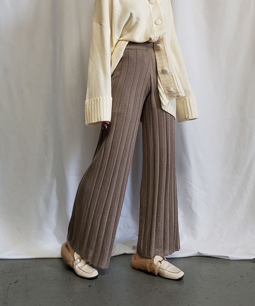 me+em select（ミームセレクト）の「クロシェプリーツニットワイドパンツ【裏地付き】（その他パンツ・レディース・ベージュ/ブラック/オートミール/イエロー/グリーン・FREE）」の20枚目の写真