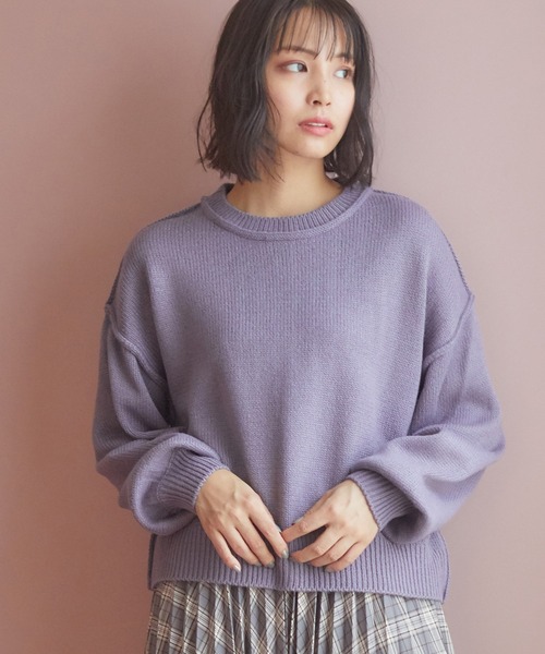 Honeys（ハニーズ）の「アウトシームトップス（ニット/セーター・レディース・アイボリー/パープル/ブラック/オリーブ/ベージュ・L/S/M）」の5枚目の写真