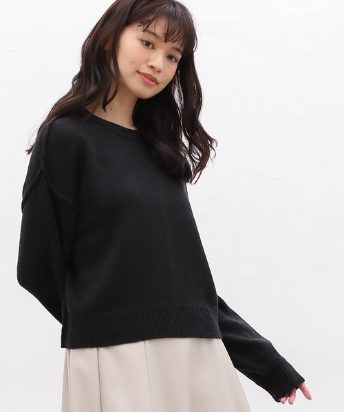 Honeys（ハニーズ）の「アウトシームトップス（ニット/セーター・レディース・アイボリー/パープル/ブラック/オリーブ/ベージュ・L/S/M）」の2枚目の写真