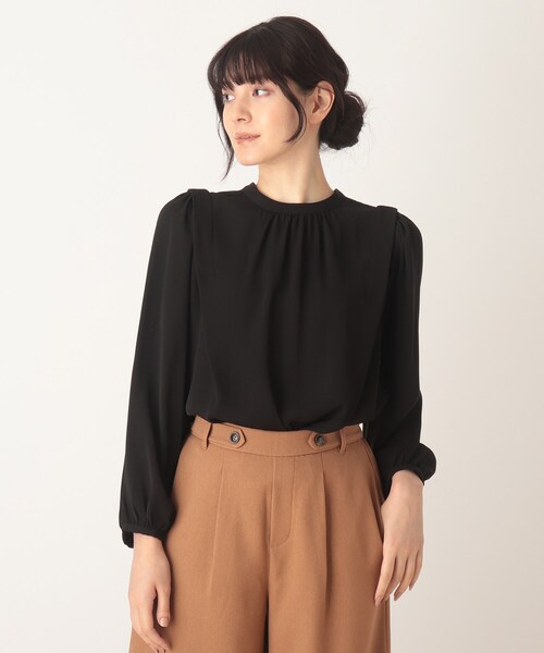 DRESKIP(ドレスキップ)の「◆イ-ジ-ケア前後2WAY袖タックブラウス(シャツ/ブラウス・レディース・ブラック/ベージュ/ダークオレンジ・02/03)」の1枚目の写真