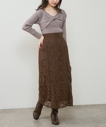 natural couture | 【ZOZO先行】長さ変えられる合皮パイピングレーススカート(スカート)