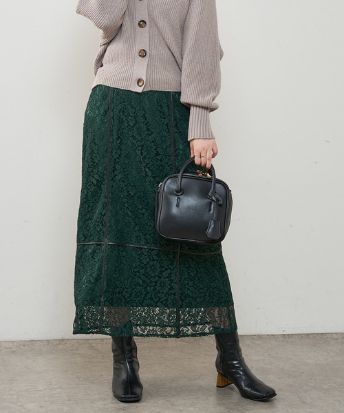 natural couture（ナチュラルクチュール）の「長さ変えられる合皮パイピングレーススカート（スカート・レディース・アイボリー/ブラック/ブラウン/グリーン・FREE）」の4枚目の写真