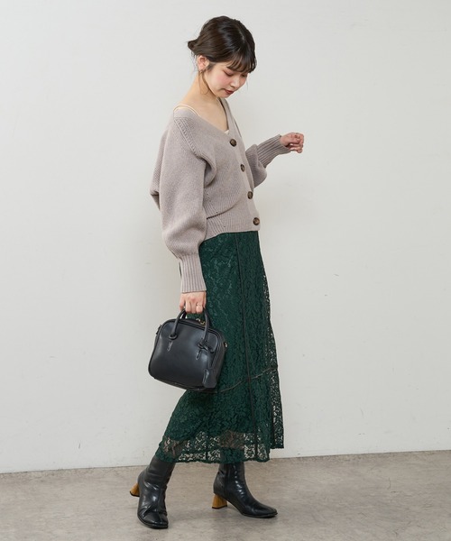 natural couture（ナチュラルクチュール）の「長さ変えられる合皮パイピングレーススカート（スカート・レディース・アイボリー/ブラック/ブラウン/グリーン・FREE）」の19枚目の写真