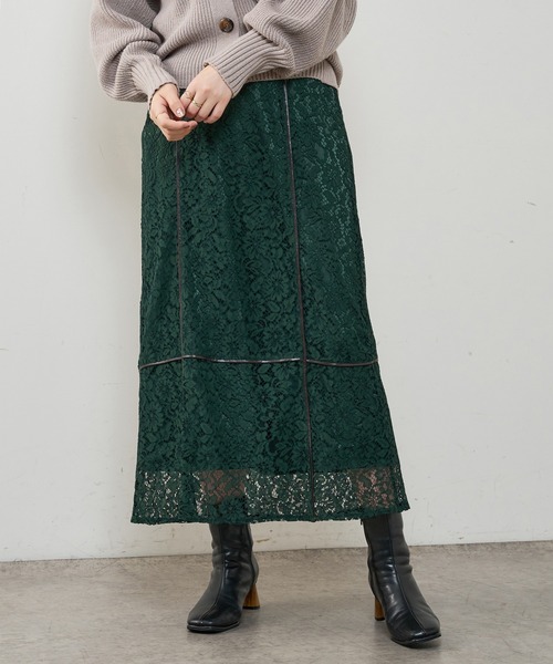 natural couture（ナチュラルクチュール）の「長さ変えられる合皮パイピングレーススカート（スカート・レディース・アイボリー/ブラック/ブラウン/グリーン・FREE）」の13枚目の写真