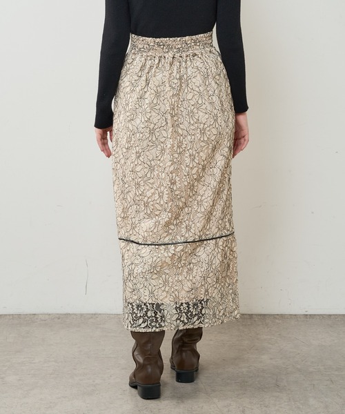natural couture（ナチュラルクチュール）の「長さ変えられる合皮パイピングレーススカート（スカート・レディース・アイボリー/ブラック/ブラウン/グリーン・FREE）」の7枚目の写真
