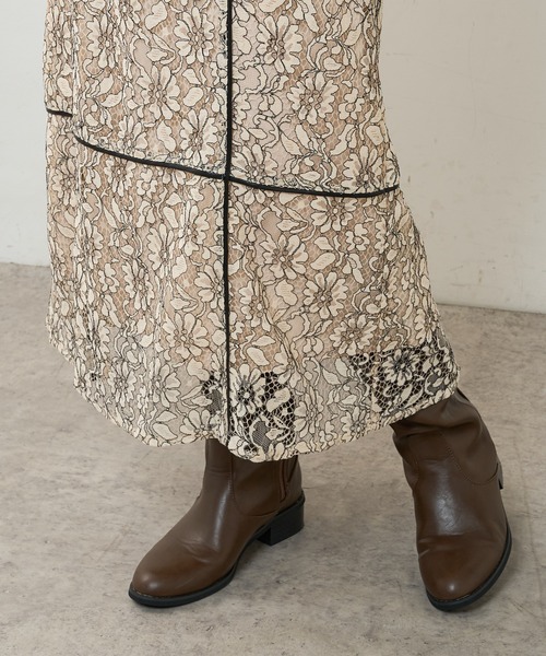 natural couture（ナチュラルクチュール）の「長さ変えられる合皮パイピングレーススカート（スカート・レディース・アイボリー/ブラック/ブラウン/グリーン・FREE）」の10枚目の写真