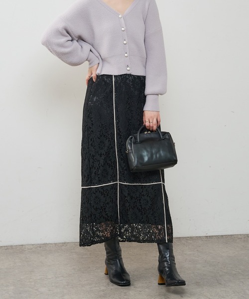 natural couture（ナチュラルクチュール）の「長さ変えられる合皮パイピングレーススカート（スカート・レディース・アイボリー/ブラック/ブラウン/グリーン・FREE）」の18枚目の写真