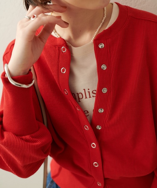 DISCOAT(ディスコート)の「【WEB限定】ワッフルショートカーディガン(カーディガン/ボレロ・レディース・ブラック/ブラウン/グリーン/グレイッシュベージュ/テラコッタ/オフホワイト/イエロー/レッド/グリーン系その他・FREE)」の9枚目の写真