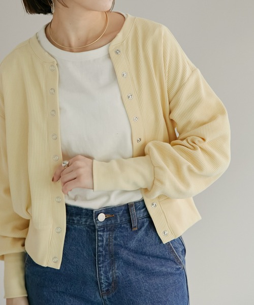 DISCOAT(ディスコート)の「【WEB限定】ワッフルショートカーディガン(カーディガン/ボレロ・レディース・ブラック/ブラウン/グリーン/グレイッシュベージュ/テラコッタ/オフホワイト/イエロー/レッド/グリーン系その他・FREE)」の8枚目の写真