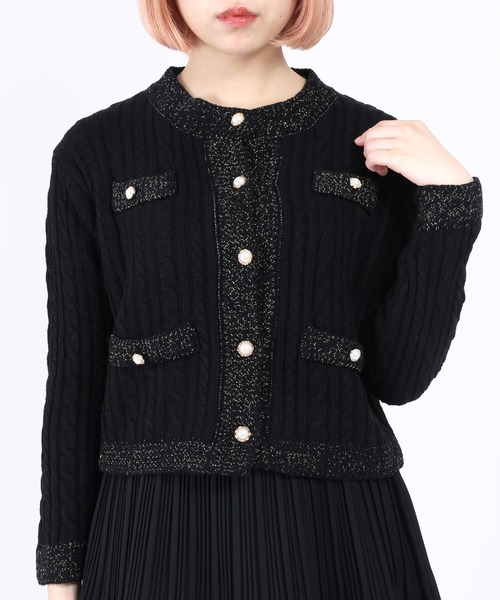 WC（ダブル シー）の「パールボタンケーブルカーディガン（カーディガン/ボレロ・レディース・ホワイト/ブラック・FREE）」の6枚目の写真