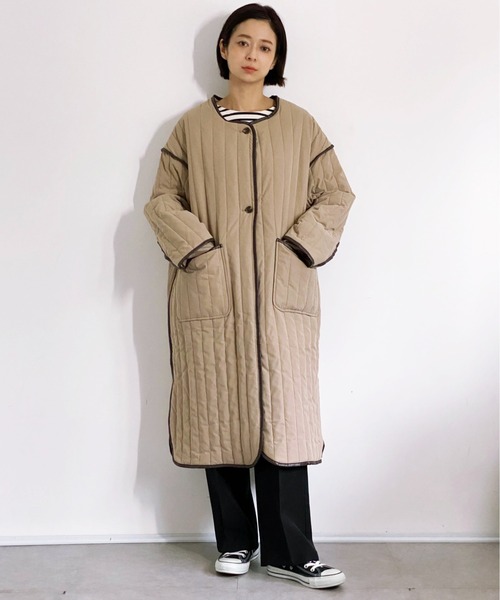 ottilie（オティーリエ）の「パイピングキルトコート（ミリタリージャケット・レディース・ブラック/ベージュ/アイボリー・FREE）」の16枚目の写真